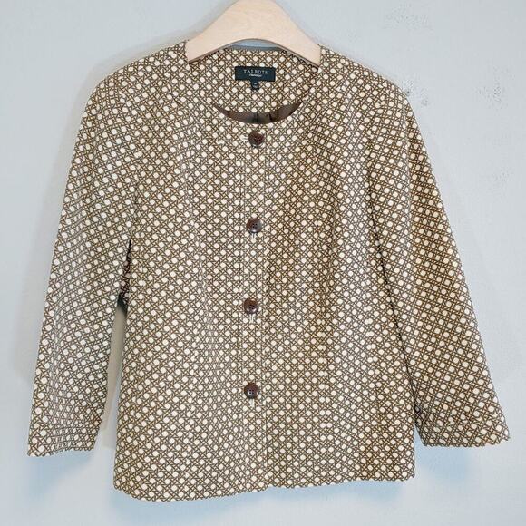 Talbots Cotton Basketweave Wooden Buttons Blazer Sz 14 Professional Career - Picture 1 of 6